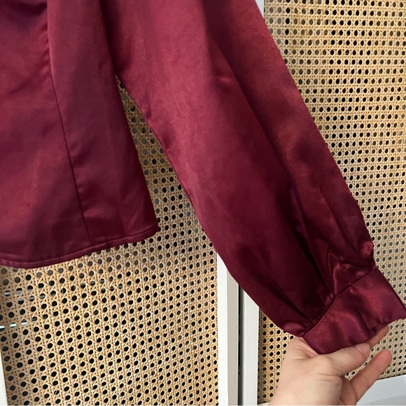 Boutique Blouse - Burgundy Silk Button Up - Picture 4 of 7